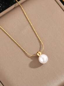 1 pieza Collar de perlas de moda coreano elegante de acero inoxidable, versátil para uso diario, regalo para mujeres