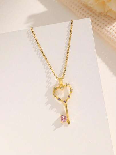 1件不锈钢心形吊坠项链，复古时尚街头风日常派对完美之选