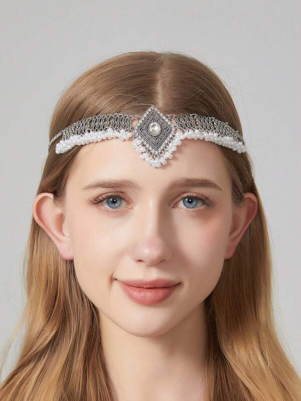 1pc Fashionable Retro Elegant Exaggerated Geometric South Asian Style Headchain For Women, Suitable For Party & Gift