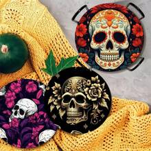 4pcs/Set Halloween Cup Coasters, Pumpkin Pattern Round Coasters With Rubber Base, Suitable For Drinks, Coffee, Decoration, Home, Office, Bar, Holiday Or Party