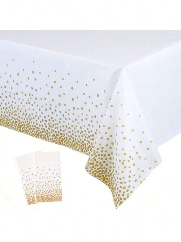 5 pièces Set de Nappe Rectangulaire et de Chemin de Table - Nappes en Plastique Jetables, Blanc et Or, pour Anniversaire, Mariage, Noël, Nouvel An