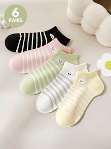 6 Pairs Of Women's Socks Striped Clouds Women's Short Socks And Ankle Socks For Casual Daily Wear