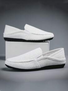 Men's Slip-On Loafers, New Summer Non-Slip Durable Flat Comfortable One-Step Men's Casual Outdoor Driving Shoes, Large Size Breathable Moccasins Fashion Luxury Deodorizing Canvas Sneakers, Contrast Color Woven Bottom Casual Slip-On Shoes