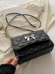 Bolso de hombro acolchado con decoración de mariposa y lazo, bolso cruzado pequeño y elegante con cadena para mujer 2024
