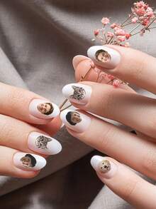 144-1440 件定制面部指甲贴纸、个性化美甲贴纸、女士定制指甲贴纸、儿童定制指甲贴纸、可定制照片和图片指甲贴花、面部贴纸、生日礼物、结婚礼物、DIY 美甲纸、动物、家人、朋友、情侣、独特礼物 - 風格A - 查看 4