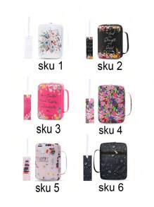 1 Piece Text Cover Floral Pattern, Zippered Storage Bag With Handle And Back, 10 Inch Portable Storage Bag For Daily Carry-On Items, Suitable For Studying, Outdoor, Daily Commuting, Studying, Office Supplies,Back To School,School Supplies