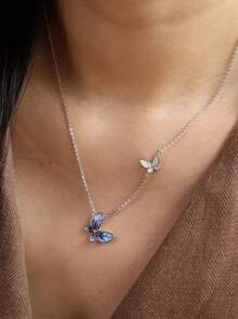 1 pièce Collier pendentif papillon en zircone cubique élégant et vintage en argent sterling 925. Conception polyvalente convenant pour un port quotidien, les vacances, les fêtes. Bijou cadeau