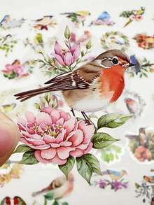 50 Piezas Pegatinas de pájaros acuarela estética DIY Decoración Oficina Escuela Maestro Scrapbooking Contabilidad manual Regalo para amante de aves Suministros de periodista Pegatinas transparentes de pájaros Diario PET - Negro - Ver 4