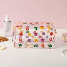 1pc Large Capacity Colorful Floral Pattern PVC Makeup Bag, Transparent Portable Travel Plastic Zipper Pouch, Multi-Functional Toiletry Storage Bag, Makeup Bag, Cosmetic Bag, Skincare Bag, Bathroom Essential, Cruise Essential, Dorm Essential, Bridemaid Gift, Mom Gift, Birthday Gift, Friend And Teacher Gift, Home Decor, Bathroom, Living Room, Bedroom Decor, Jewelry Storage Bag, Lip Gloss Bag, Nail Polish Bag