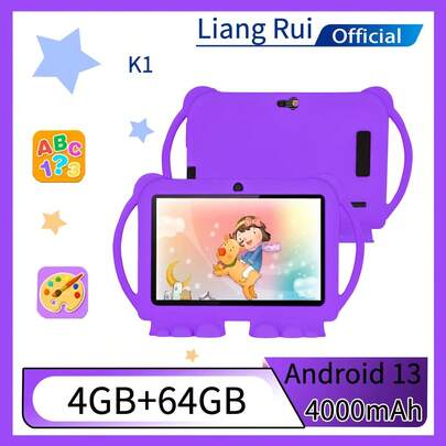 Child Educational Tablet PC, 7.0 Inch, Ages 3-6 Years, Android 13 OS, Quad-Core Processor, 4GB+64GB, HD IPS Display, Dual Camera, Lightweight Portable Design, Purple Fashionable Shell For Travel & Daily Use