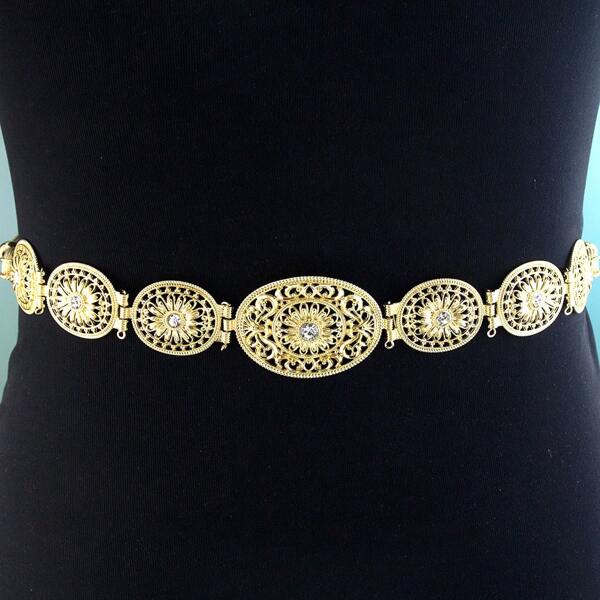 1 pieza Cadena de cintura larga para mujer de estilo vintage de Oriente Medio/árabe, cuerda de caftán marroquí con patrón floral hueco, borlas hechas a mano, cinturón de mujer estilo palacio europeo, regalo tradicional de festival Eid