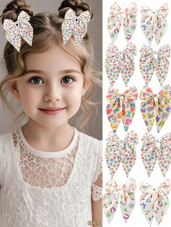 6pcs Girls' Minimalist Casual Back To School Wish Design Colorful Letter & Butterfly Hair Clips