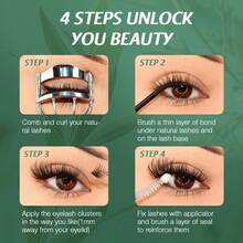 YOULUCK Enchantress Lashes Clusters Lash Extension Waterproof Long-Lasting Fluffy And Weightless Look Individual Eyelash Extensions With Ultra-Thin Band & Sea L& Remover Makeup Girls Beginner Friendly - 黏合密封劑,去除劑和鑷子(黑膠) - 查看 6