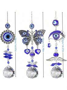 1pc,Evil Eye Crystal Sun Catcher - Optical Prism Rainbow Projection Wind Chime For Entryway Windows, Healing Energy Hanging Ornament With