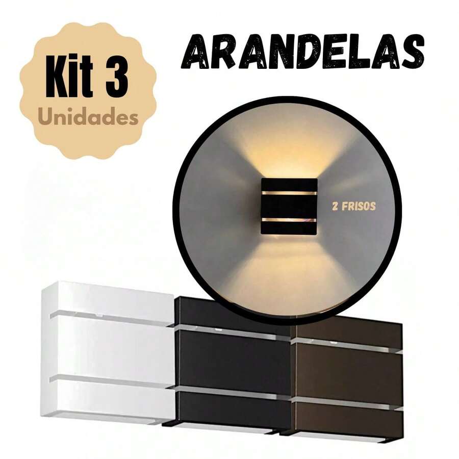 Kit 3 Wall Lights 2 Beam Strips - Indoor And Outdoor Decorative Lighting For Garden, Wall, Pool And Corridor - Brown, Black Or White Colors - 黑色 - 查看 1