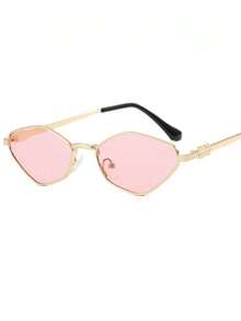 1pc Women's Metal Rhombus Framed Fashionable Glasses, European And American Street Style Accessories For Summer Vacation And Beach