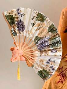 1pc Retro Golden Chinese Dance Folding Fan, Portable New Chinese Style Classical Dragon Pattern Fan - Apricot - View 1