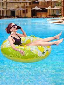 1pc Fruit Lemon Shaped Thick Dual Air Chamber Swimming Ring With Handle, Inflatable Swim Tube For Adults, Underarm Floats