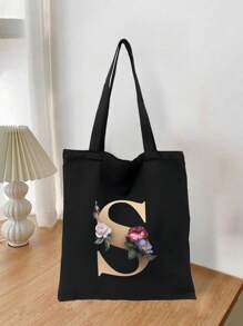 1 pieza Bolso de mano de lona con impresión de letra dorada de moda casual, bolso de hombro, bolso de compras de gran capacidad para mujeres, bolso de viaje plegable y reutilizable, regalo para vacaciones, buen regalo para compañeros de clase, amigos, damas de honor, hermanas, madres, muy adecuado para que los estudiantes vuelvan a la escuela, vacaciones de verano, vacaciones, playa, viajes, negocios, estudiantes, picnic, campamento, supermercado, uso diario