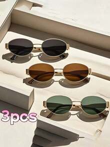 3/4 paires de lunettes de mode à monture métallique ovale pour femmes, convenant pour le port quotidien, les voyages, les vacances, la plage d'été, les activités extérieures, etc. - Multicolore - Voir 1