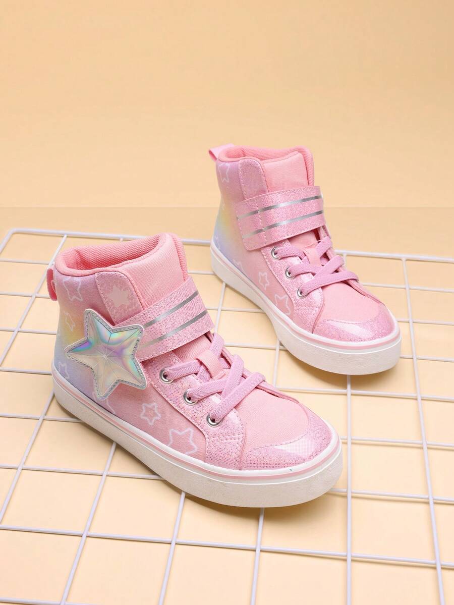 Girls' Sparkly High Top Sneakers – Shiny Hook & Loop Casual Walking Shoes For Toddler/Little Kid/Big Kid – Comfortable & Stylish - 粉色 - 查看 1