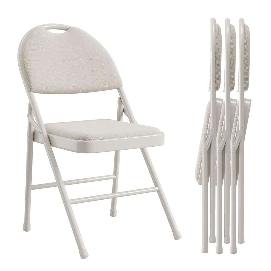 Folding Chairs Set Of 4, Metal Foldable Chair With And Non-Slip Feet Pads, Pu Party Chairs For Indoors And Outdoors, Room, Dining Room, In 1 Box - 白色 - 查看 1
