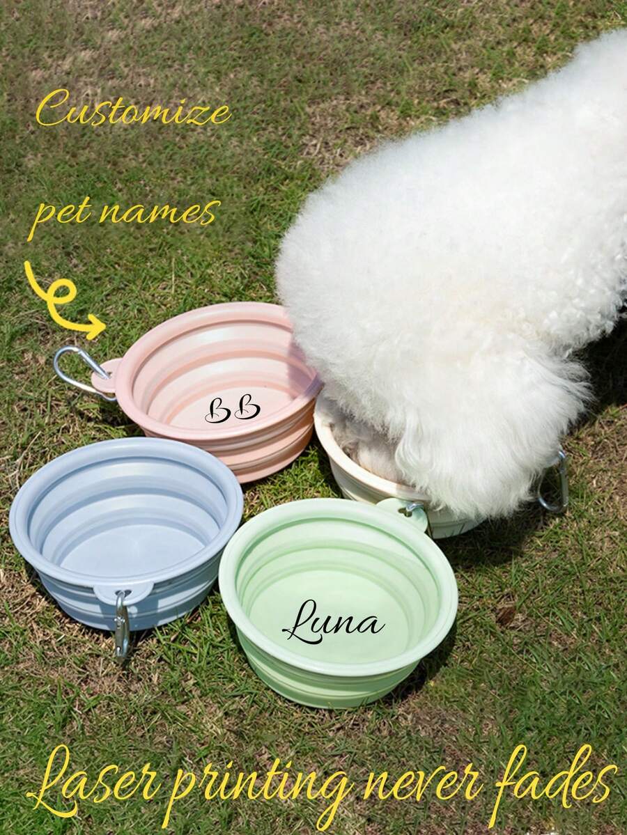 1pc Customized Foldable Macaron Design Pet Bowl, Portable Collapsible Dog Cat Food Water Feeder Bowl For Outdoor Use - Multicolor - View 1