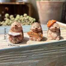 3pcs Cute Reading Hedgehog Resin Figurines, Decor For Succulent Planter, Miniature Ornament, Stress Relief & Healing - Multicolor - View 3
