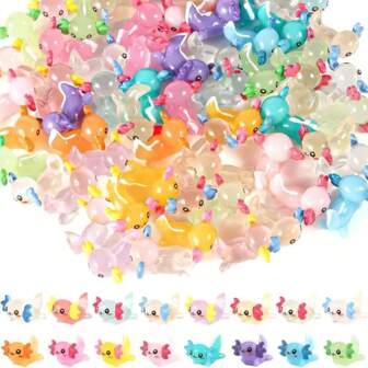 50pcs Miniature Luminous Resin Animal Figurines, Glow-In-The-Dark Mexican Axolotl Micro Ornaments, For DIY Crafts And Garden Decor