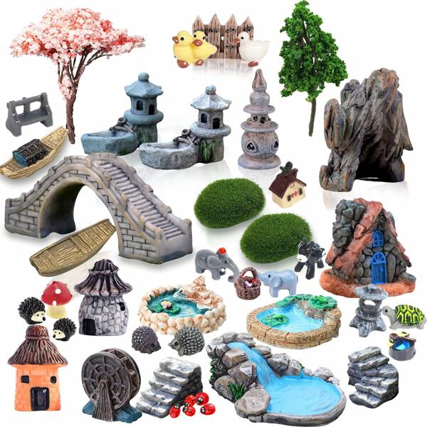 42pcs Zen Garden Accessories, Fairy Garden Outdoor Decor, Miniature Garden Decoration, Miniature Landscape Decoration, Fairy Garden Supplies, Bonsai Craft Decor, Miniature Fairy Garden Kit (Random Color)