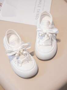 Zapatos de lona 2025 nuevos Zapatillas de baile blancas con suela sólida, zapatos tipo crackers casuales de otoño, zapatos versátiles de moda bordados para niños mayores