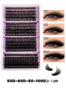 20 Rows And 400 Clusters Of D-Shaped Curly Eyelash Clusters DIY Eyelash Clusters Natural Appearance, Intelligent, Super Soft, Reusable Segmented False Eyelashes 30D+40D+50D+60D+80D+100D, Suitable For Beginners To Use At Home Or On The Go 8-16mm