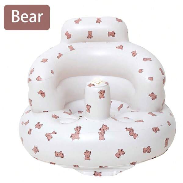 1 Pc Cartoon Style Inflatable Baby Seat With Built-In Air Pump,Portable Inflatable Youngsters's Chair Suitable For 3-36 Months, Indoor&Outdoor Cozy Seat Beach Seat For Baby Sitting
