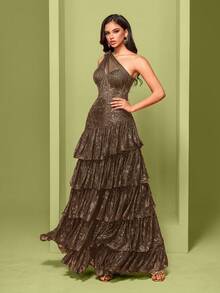 Women's Corset Fishbone Handmade 3D Flower Embroidered Sequin Slanted Shoulder Slit A Line Sexy Dress Adjustable Back Strap Suitable For Different Body ,Elegant Luxurious Long Dress For Women, Making Women Younger And More Charming, Suitable For Various Parties, Graduations, Weddings, Events And Various Banquets Dancing Parties, Formal Ball Gown Party Dress, Wedding Guest Dress ,Evening Dress(Deluxe Edition) - 咖啡棕 - 查看 3