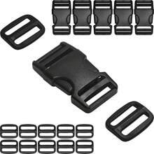 Buckles For 1" Straps: 6 Set Side Release Buckle And 12 Pcs Tri-Glide Sliders Fit 1 Inch (25 Mm) Wide Nylon Webbing, Plastic Snap Clip Quick Fasteners Replacement Heavy Duty Dual Adjustable - 1 Inch X 6 Pack - View 1