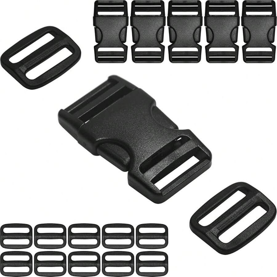Buckles For 1" Straps: 6 Set Side Release Buckle And 12 Pcs Tri-Glide Sliders Fit 1 Inch (25 Mm) Wide Nylon Webbing, Plastic Snap Clip Quick Fasteners Replacement Heavy Duty Dual Adjustable - 1 Inch X 6 Pack - View 1