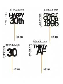 12/24pcs/Set Glitter Black 1995 1985 1975 Cupcake Toppers, Happy 30th/40th/50th Birthday Party Cake Decorations