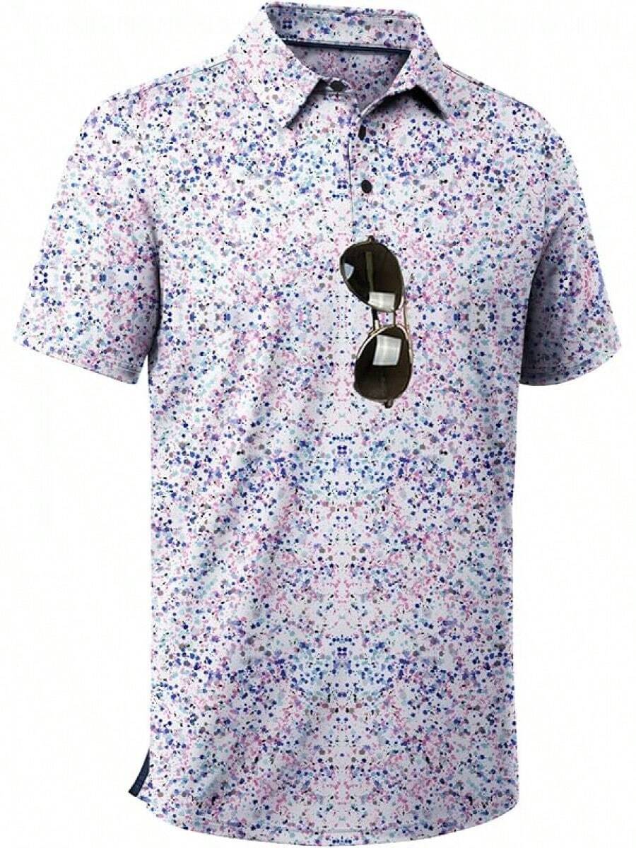 Men's Golf Shirts Short Sleeve Moisture Wicking Performance Print Patterns Casual Collared Golf Polo Shirt For Men-2025 - 白色彩色圓點 - 查看 1