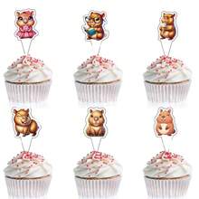 25件水豚生日装饰，水豚主题蛋糕和纸杯蛋糕装饰，7款独特的水豚蛋糕装饰设计，水豚爱好者生日派对用品，派对庆祝活动，生日蛋糕装饰 - 彩色 - 查看 6