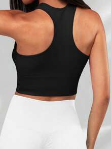 Yefecy Sujetador deportivo de yoga básico de tejido de punto acanalado sólido, Sujetador deportivo sin aro de acero y con almohadillas, a prueba de golpes, para mujeres, ropa deportiva para mujeres