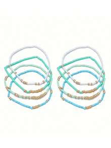 4pcs/Set Turquoise Seed Bead Stretch Bracelets, Bohemian Style Golden Glass Beads Handmade Girls Vacation Jewelry (Beads Are Random) - Nhiều màu - Xem 9