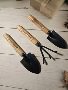 Personalized Garden Tools Gift Wood Set For Gardener, Housewarming, Mom, Wife, Grandmother - Includes Shovel, Rake, & Trowel Complete Set - Wood Color - View 4