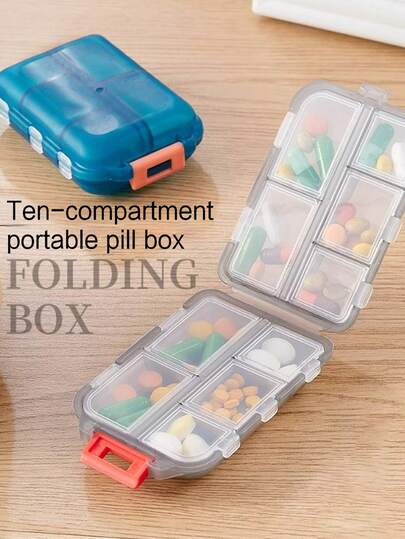 1pc Mini Portable 10-Compartment Pill Box, Pill Storage Container, Weekly Pill Organizer, Medication Dispenser, Sealed Medicine Container For Vitamins And Pills, Suitable For Travel, Camping, Hiking, Fishing, Outdoor Activities