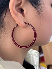 1 par de pendientes tipo aro con baño de esmalte rojo en estilo vintage, diseño exclusivo de alta gama