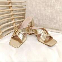 Sandalias vintage para mujer con tacón medio y grueso, hebilla metálica – Cómodas para uso diario y eventos festivos - Dorado - Ver 6