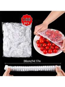 1 Pack Of 100 Disposable Plastic Wrap Sets And Disposable Shower Cap Sets For Household Fresh-Keeping Bowl Covers PE Plastic Wrap, Easy To Store, Odor Isolation, Kitchen Essential, Father's Day Gift
