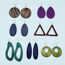 Juego de 7 pares de pendientes de madera estilo bohemio multicolor, pendientes con vibra de vacaciones de moda, regalos para mujeres, accesorios para fiestas y celebraciones