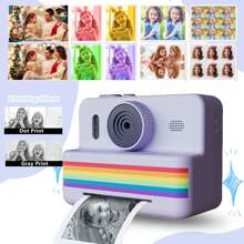 Christmas Decoration Black And White Instant Printable Kids Camera, 2.8 Inch Screen Front And Back HD Lens Instant Printable Camera Toys, Support Print, Photo, Video, MP3 Function, Portable Travel Toys For Boys And Girls Aged 6-12 Years Old, Christmas, Birthday, Back To School Gifts, Camera Flash, Polariod Camera, Polaroids>Camera