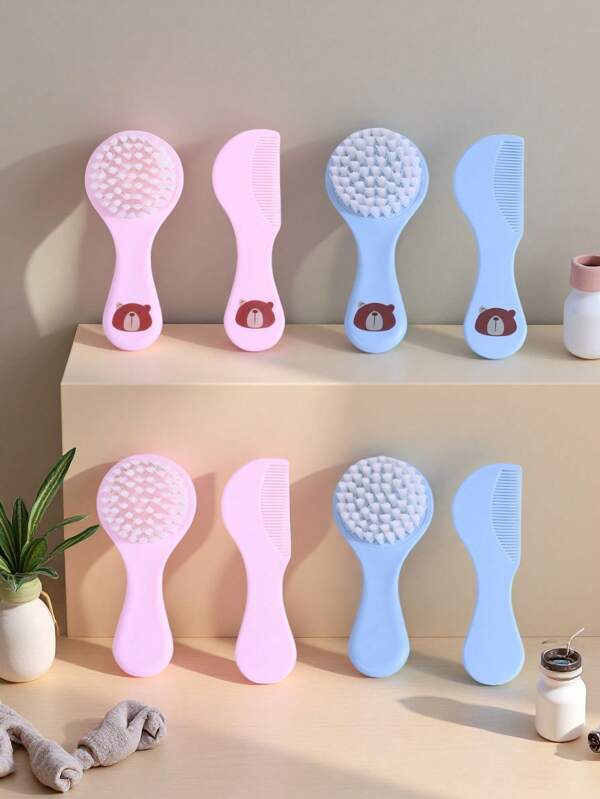 Set de 2 cepillos para bebé, cepillo para el cabello de bebés y niños pequeños, cerdas suaves para masaje, limpieza suave del cabelludo, para el baño