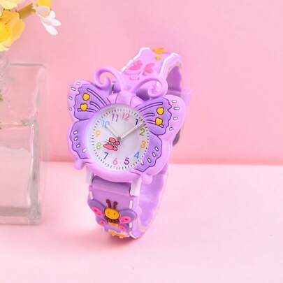 3D Soft Silicone Strap Butterfly Student Quartz Analog Wrist Watch, Creative Pattern Design For Girls, Gift